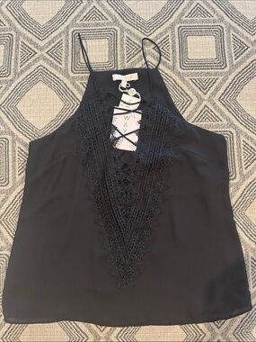 Wayf Black Lace-Up V-Neck Camisole